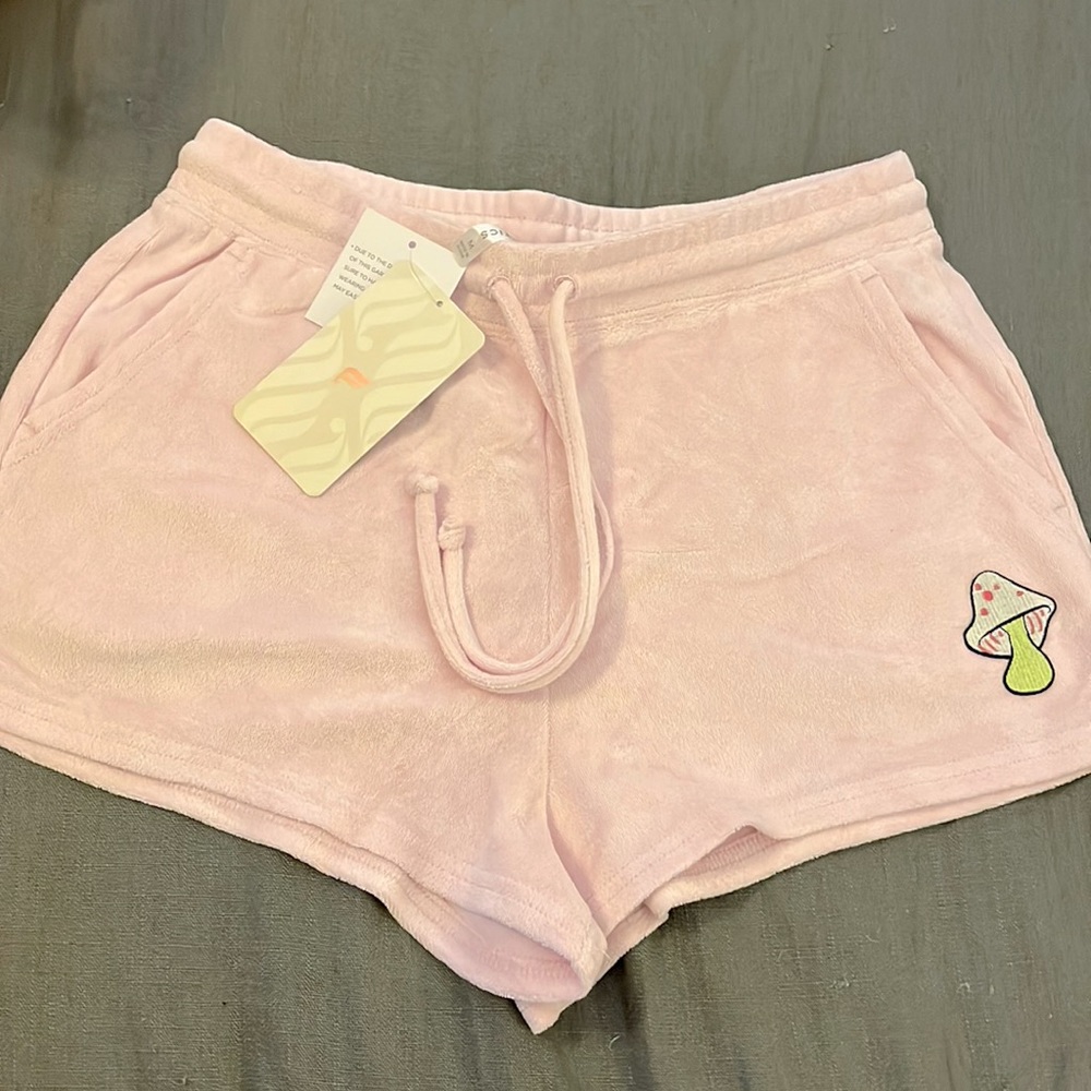 NWT Fabletics Terry Lounge/Sleep Shorts w/Mushroom Design, Size Medium